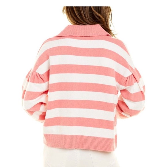 Tanya Taylor Maisie Knit Striped Top Sweater Pink 2X Cotton Blend Polo Rugby - Picture 2 of 4